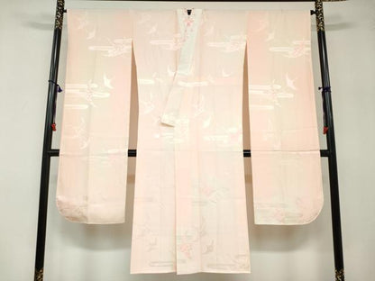 平和屋着物●振袖用長襦袢 袷 飛鶴梅地紋 暈し染め 半衿刺繍 正絹 逸品 DABB0431ud