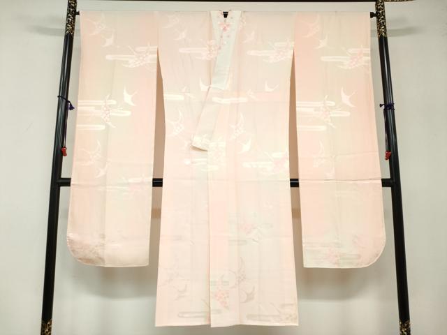 平和屋着物●振袖用長襦袢 袷 飛鶴梅地紋 暈し染め 半衿刺繍 正絹 逸品 DABB0431ud