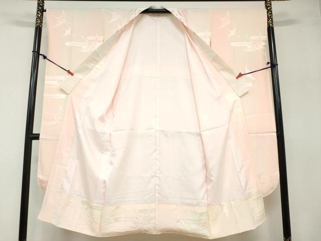 平和屋着物●振袖用長襦袢 袷 飛鶴梅地紋 暈し染め 半衿刺繍 正絹 逸品 DABB0431ud