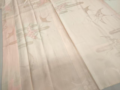 平和屋着物●振袖用長襦袢 袷 飛鶴梅地紋 暈し染め 半衿刺繍 正絹 逸品 DABB0431ud
