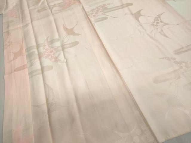 平和屋着物●振袖用長襦袢 袷 飛鶴梅地紋 暈し染め 半衿刺繍 正絹 逸品 DABB0431ud