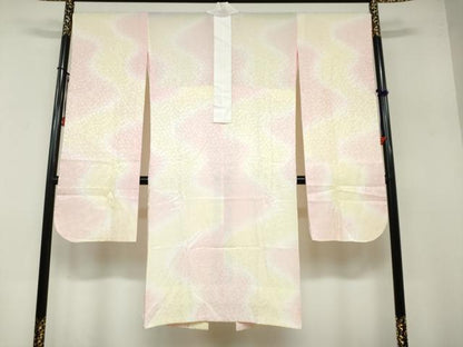 平和屋着物●振袖用長襦袢 無双仕立て 舞花地紋 暈し染め 半衿刺繍 正絹 逸品 DABB0432ud