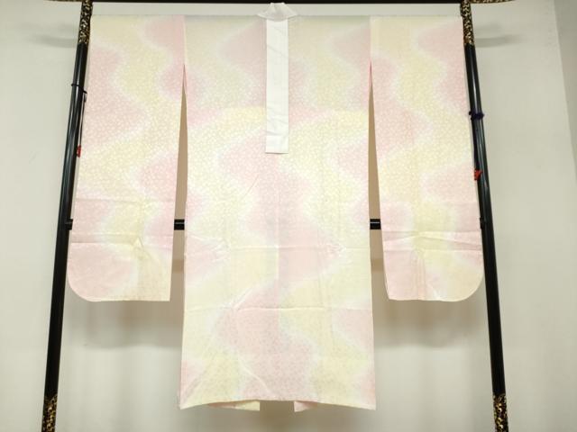 平和屋着物●振袖用長襦袢 無双仕立て 舞花地紋 暈し染め 半衿刺繍 正絹 逸品 DABB0432ud
