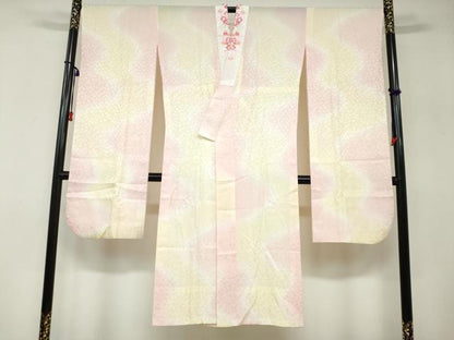 平和屋着物●振袖用長襦袢 無双仕立て 舞花地紋 暈し染め 半衿刺繍 正絹 逸品 DABB0432ud