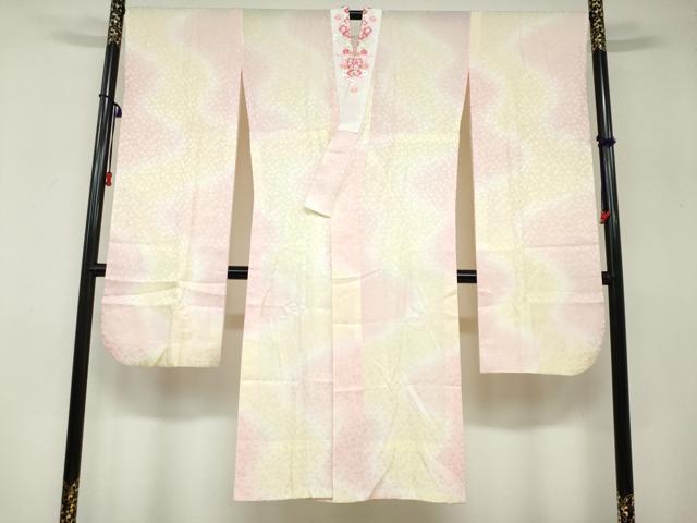 平和屋着物●振袖用長襦袢 無双仕立て 舞花地紋 暈し染め 半衿刺繍 正絹 逸品 DABB0432ud