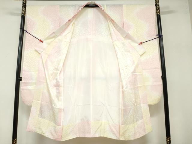 平和屋着物●振袖用長襦袢 無双仕立て 舞花地紋 暈し染め 半衿刺繍 正絹 逸品 DABB0432ud