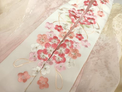 平和屋着物●振袖用長襦袢 無双仕立て 舞花地紋 暈し染め 半衿刺繍 正絹 逸品 DABB0432ud