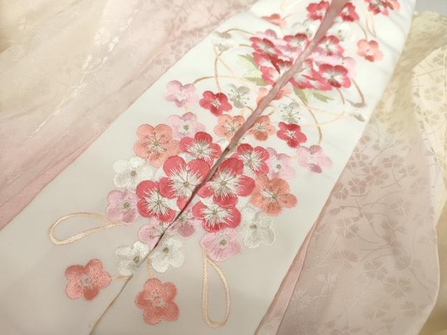 平和屋着物●振袖用長襦袢 無双仕立て 舞花地紋 暈し染め 半衿刺繍 正絹 逸品 DABB0432ud