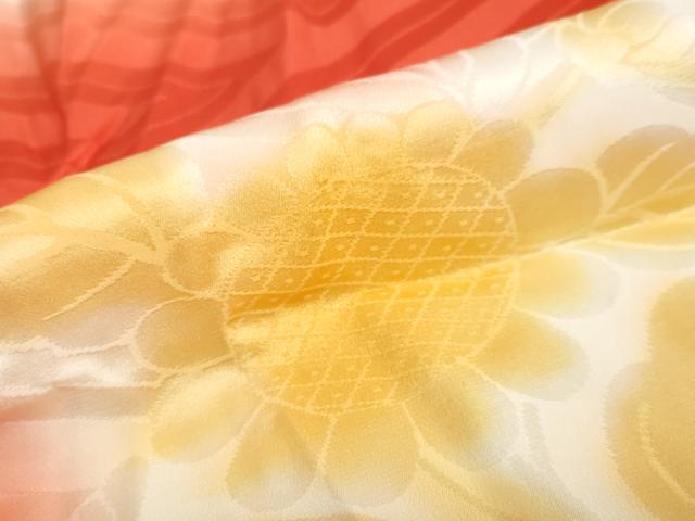 平和屋着物●振袖用長襦袢 無双仕立て 草花文 暈し染め 正絹 逸品 DABB0434ud