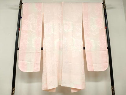 平和屋着物●振袖用長襦袢 袷 御所車草花地紋 暈し染め 半衿刺繍 正絹 逸品 DABB0436ud