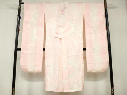 平和屋着物●振袖用長襦袢 袷 御所車草花地紋 暈し染め 半衿刺繍 正絹 逸品 DABB0436ud