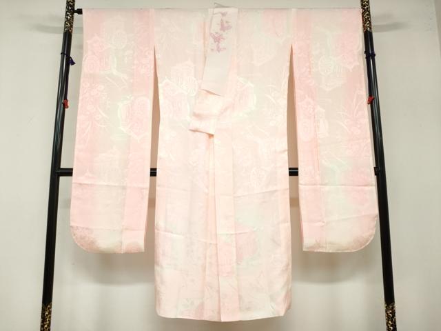 平和屋着物●振袖用長襦袢 袷 御所車草花地紋 暈し染め 半衿刺繍 正絹 逸品 DABB0436ud