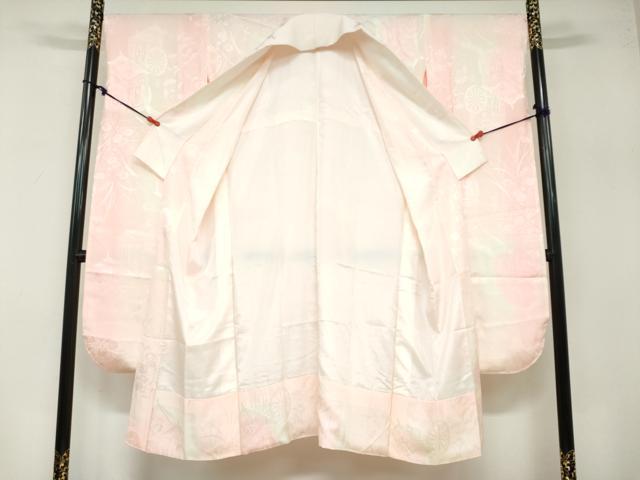 平和屋着物●振袖用長襦袢 袷 御所車草花地紋 暈し染め 半衿刺繍 正絹 逸品 DABB0436ud