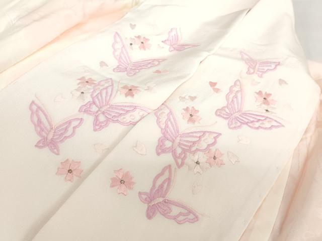 平和屋着物●振袖用長襦袢 袷 御所車草花地紋 暈し染め 半衿刺繍 正絹 逸品 DABB0436ud