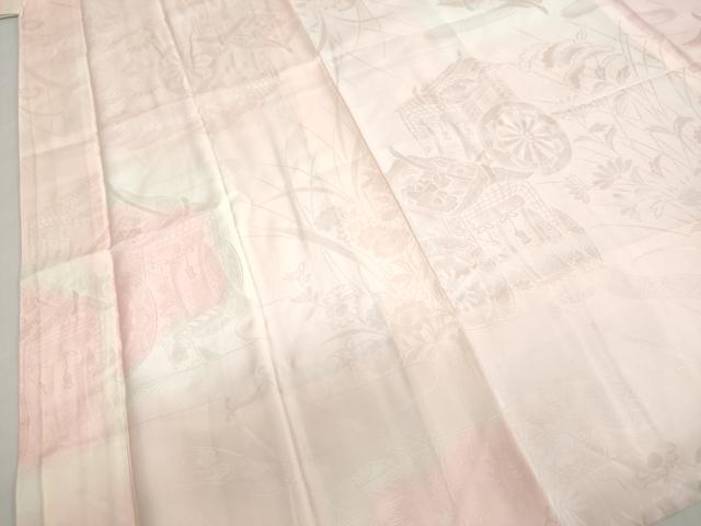 平和屋着物●振袖用長襦袢 袷 御所車草花地紋 暈し染め 半衿刺繍 正絹 逸品 DABB0436ud