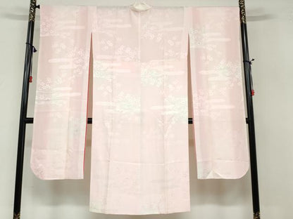 平和屋着物●振袖用長襦袢 無双仕立て エ霞枝桜地紋 暈し染め 正絹 逸品 DABB0437ud