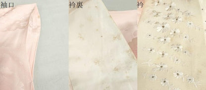 平和屋着物●振袖用長襦袢 袷 雲取り舞桜地紋 暈し染め 半衿刺繍 正絹 逸品 DABB0439ud