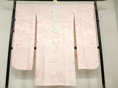 平和屋着物●振袖用長襦袢 袷 雲取り舞桜地紋 暈し染め 半衿刺繍 正絹 逸品 DABB0439ud