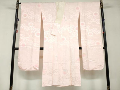 平和屋着物●振袖用長襦袢 袷 雲取り舞桜地紋 暈し染め 半衿刺繍 正絹 逸品 DABB0439ud