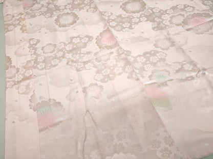 平和屋着物●振袖用長襦袢 袷 雲取り舞桜地紋 暈し染め 半衿刺繍 正絹 逸品 DABB0439ud