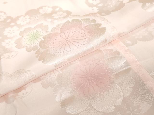 平和屋着物●振袖用長襦袢 袷 雲取り舞桜地紋 暈し染め 半衿刺繍 正絹 逸品 DABB0439ud
