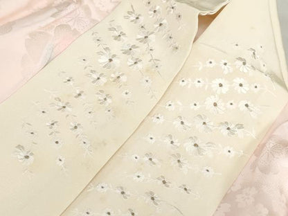 平和屋着物●振袖用長襦袢 袷 雲取り舞桜地紋 暈し染め 半衿刺繍 正絹 逸品 DABB0439ud