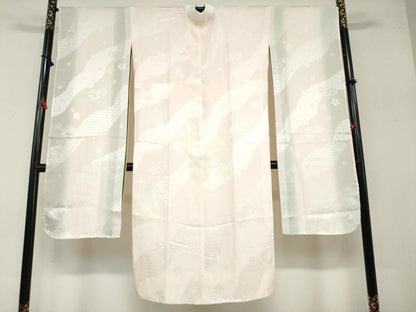 平和屋着物●振袖用長襦袢　袷　道長草花鈴地紋　暈し染め　半衿刺繍　正絹　逸品　DABB0444ud