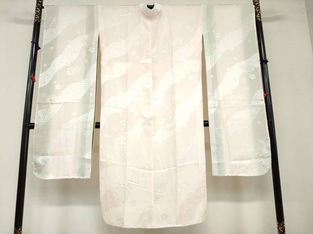 平和屋着物●振袖用長襦袢　袷　道長草花鈴地紋　暈し染め　半衿刺繍　正絹　逸品　DABB0444ud