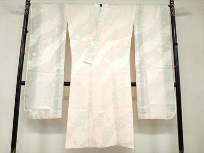 平和屋着物●振袖用長襦袢　袷　道長草花鈴地紋　暈し染め　半衿刺繍　正絹　逸品　DABB0444ud