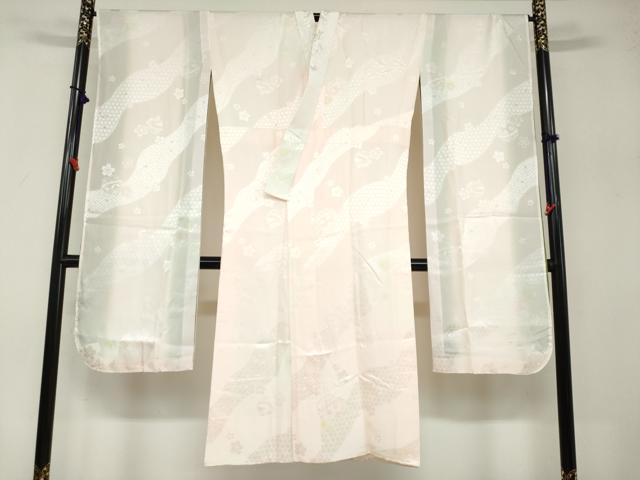 平和屋着物●振袖用長襦袢　袷　道長草花鈴地紋　暈し染め　半衿刺繍　正絹　逸品　DABB0444ud