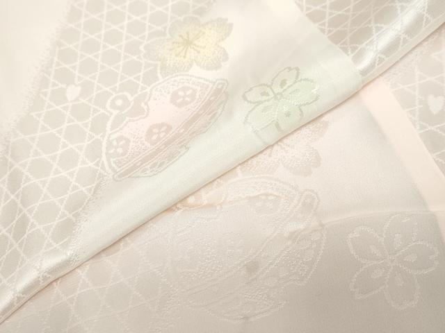 平和屋着物●振袖用長襦袢　袷　道長草花鈴地紋　暈し染め　半衿刺繍　正絹　逸品　DABB0444ud