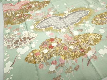 平和屋着物●訪問着 駒刺繍 絞り 雲取り草花文 金銀彩 正絹 逸品 DABB0460ud