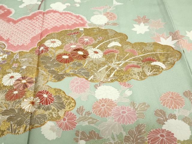 平和屋着物●訪問着 駒刺繍 絞り 雲取り草花文 金銀彩 正絹 逸品 DABB0460ud