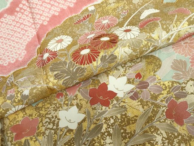 平和屋着物●訪問着 駒刺繍 絞り 雲取り草花文 金銀彩 正絹 逸品 DABB0460ud