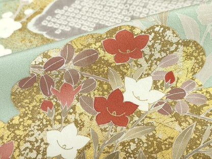 平和屋着物●訪問着 駒刺繍 絞り 雲取り草花文 金銀彩 正絹 逸品 DABB0460ud