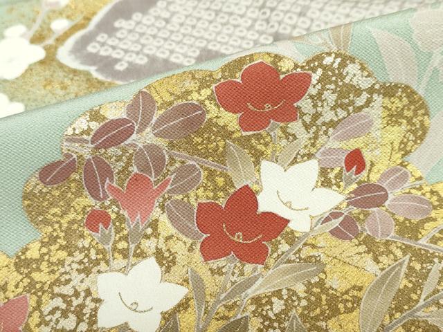 平和屋着物●訪問着 駒刺繍 絞り 雲取り草花文 金銀彩 正絹 逸品 DABB0460ud