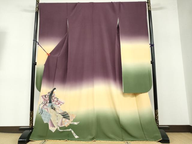 平和屋着物●十日町 加賀草木友禅の第一人者 田村哲彦 振袖 女人花蝶文 暈し染め 正絹 逸品 DABB0461ud