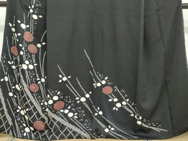 平和屋着物●訪問着 絞り 草花文 黒地 金彩 正絹 逸品 DABB0462ud