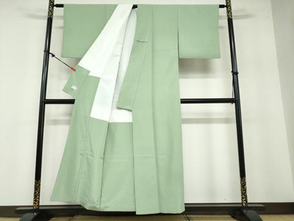 平和屋着物●洗える最高級着物 ＜英＞はなぶさ謹製 色無地 若葉色 洗える着物 DABB0476ud