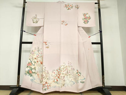 平和屋着物●訪問着 作家物 流水花鳥文 暈し染め 金彩 正絹 逸品 未使用 DABB0479ud