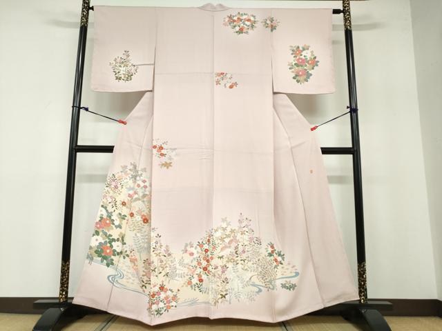 平和屋着物●訪問着 作家物 流水花鳥文 暈し染め 金彩 正絹 逸品 未使用 DABB0479ud