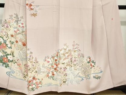 平和屋着物●訪問着 作家物 流水花鳥文 暈し染め 金彩 正絹 逸品 未使用 DABB0479ud