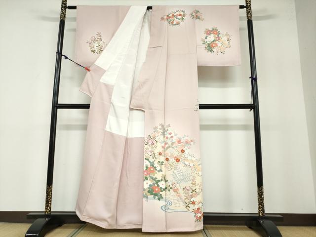 平和屋着物●訪問着 作家物 流水花鳥文 暈し染め 金彩 正絹 逸品 未使用 DABB0479ud