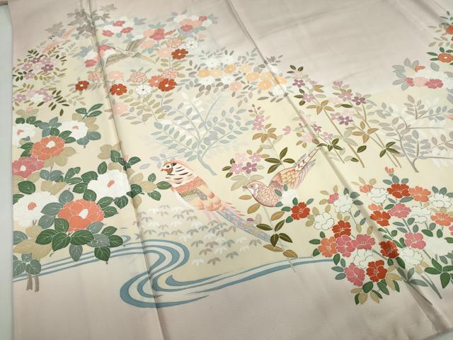 平和屋着物●訪問着 作家物 流水花鳥文 暈し染め 金彩 正絹 逸品 未使用 DABB0479ud