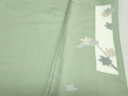 平和屋着物●訪問着 駒刺繍 地紙飛鶴草花文 金彩 正絹 逸品 DABB0480ud