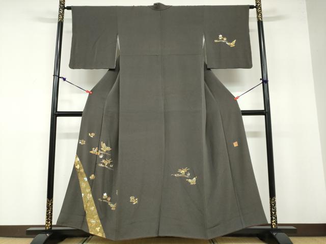 平和屋着物●金彩友禅作家 金彩の魔術師 堀省平 金煌織 訪問着 花鳥文 金銀彩 鬼しぼ縮緬 正絹 逸品 DABB0492ud