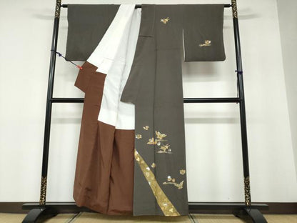 平和屋着物●金彩友禅作家 金彩の魔術師 堀省平 金煌織 訪問着 花鳥文 金銀彩 鬼しぼ縮緬 正絹 逸品 DABB0492ud