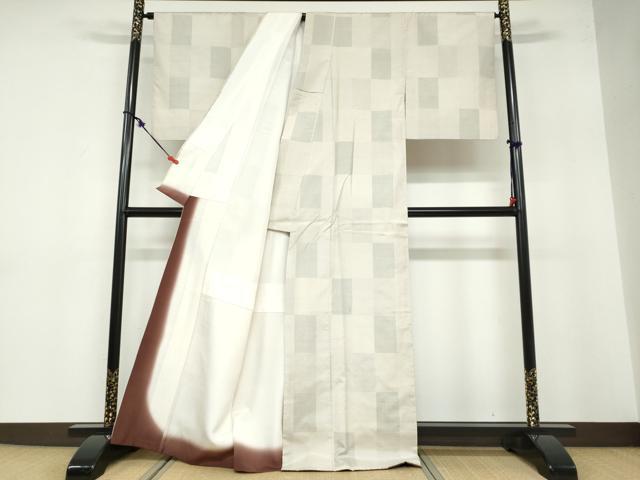 平和屋着物●本場大島紬　白大島　9マルキ　純手織　変わり格子文　証紙付き　福原大島紬工場謹製　正絹　逸品　DABB0495ud