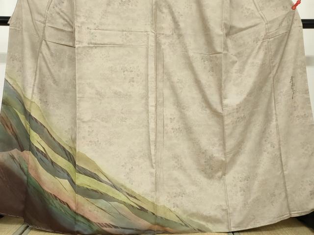 平和屋着物●染色作家 斉藤三才 本場大島紬 訪問着 草花霞文 暈し染め 正絹 逸品 未使用 DABB0497ud