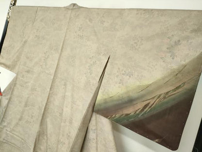 平和屋着物●染色作家 斉藤三才 本場大島紬 訪問着 草花霞文 暈し染め 正絹 逸品 未使用 DABB0497ud